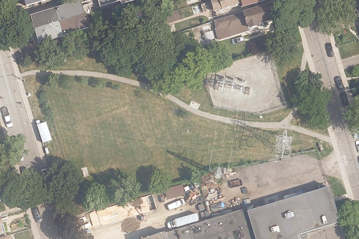 Bristol Avenue Parkette East — aerial / top-down view